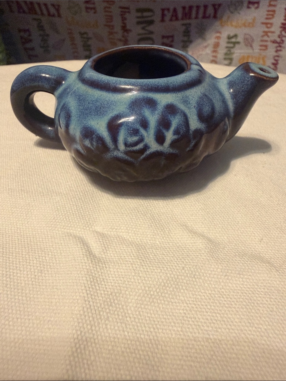 Blue Ceramic Tiny Flower Teapot Accent